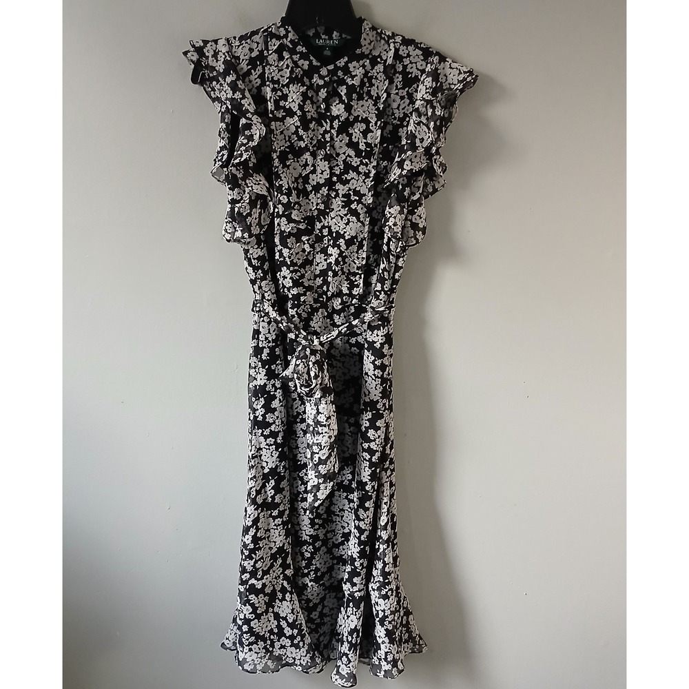 Lauren Ralph Lauren Women's Size 6 Maxi‎ Dress Flutter Sleeve Floral Ruffle Hem